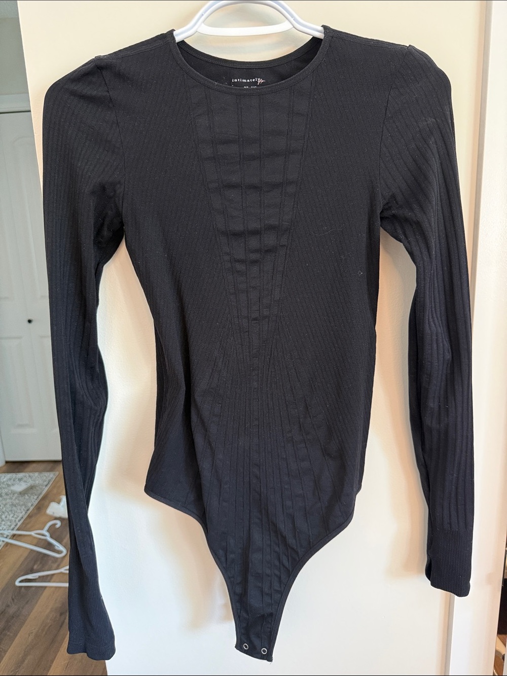 Intimately Free People Black Ribbed Long-Sleeve Crew Bodysuit